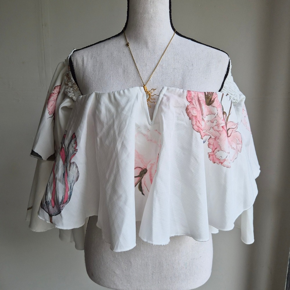 Floral‎ Ruffle Crop Top Womens Small Coquette Fairycore Cottagecore Romantic